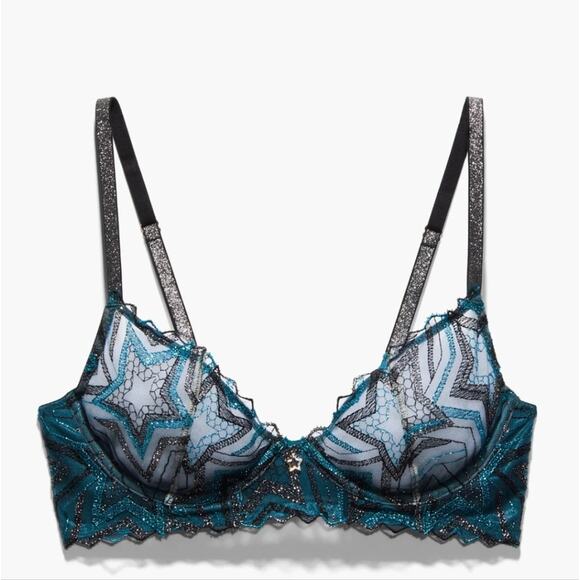 NWT Savage X Fenty Shining Star Half Cup Plunge Underwire Bra Wildflower Blue - Picture 1 of 13